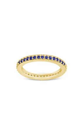 Sterling Forever Cubic Zirconia Pav&eacute; Thin Band Ring in Gold/Sapphire at Nordstrom, Size 10
