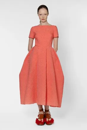 Roksanda Ilincic Vaela Boat-Neck Textured Midi Dress in Apricot at Nordstrom, Size 10