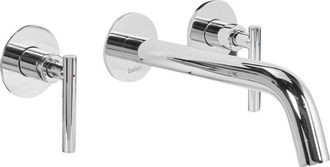 Beliani Rubinetto a doppia leva a parete in ottone argento Ishinca