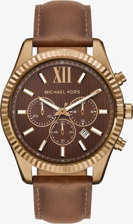Michael Kors Oversized Lexington Beige Gold-Tone Leather Watch