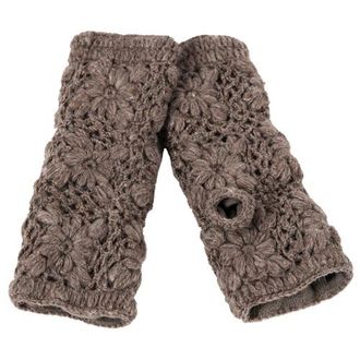Nirvanna Designs Flower Hand Crochet Fingerless Gloves in Cocoa at Nordstrom