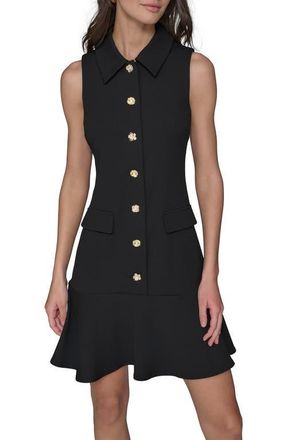 Karl Lagerfeld Floral Button Scuba Crepe Shirtdress in Black at Nordstrom, Size 16