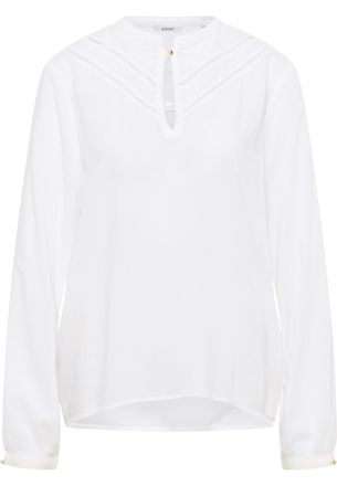 Mustang Langarmbluse MUSTANG Damen Style Elsberry, Damen, Gr. 40, weiss (wei&szlig; 2013), Web, 100% Modal, unifarben, regular fit, Rundhals, Blusen Langarmbluse