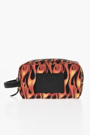 Palm Angels Nylon Toiletry Bags With Flame Print And Leather Trim size One Size