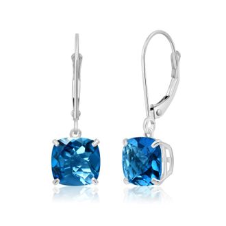 MAX + STONE 14k Solid White Gold Gemstone Dangle Leverback Earrings (8mm)