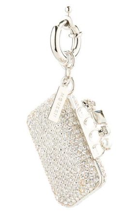 Alexander McQueen Micro Clutch Crystal Embellished Bag Charm in Shiny Silver/Pave at Nordstrom