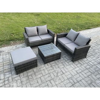 Fimous Rattan Garden Furniture Set 4 piece Patio Rattan Furniture Sofa Weaving Wicker includes 2 Double Seat Sofa, Coffee Table and Big Footstool - Fimous