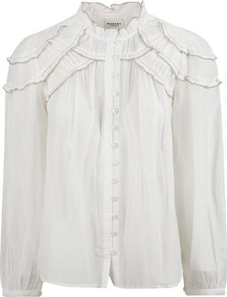 Isabel Marant Blouses, female, White, M, Ruffle Blouse White Cotton Blend