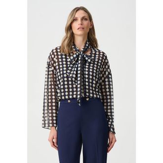 Joseph Ribkoff Chiffon Geometric-Print Tie-Neck Blouse in Brown/multi at Nordstrom, Size 14
