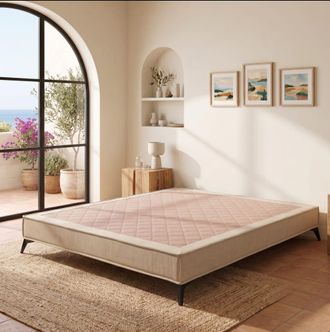 Colch&oacute;n Morfeo Base tapizada beige con patas negras, 90x190 cm, 32 cm de alto