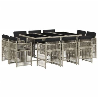 vidaXL Set De Comedor De Jard&iacute;n 11 Pzas Y Cojines Rat&aacute;n Sint&eacute;tico Gris Vidaxl