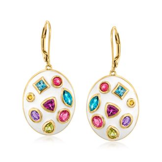 Ross-Simons Multi-Gemstone Drop Earrings With White Enamel in 18kt Gold Over Sterling
