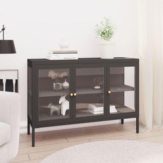 vidaXL Aparador De Acero Y Vidrio Gris Antracita 105x35x70 Cm Vidaxl