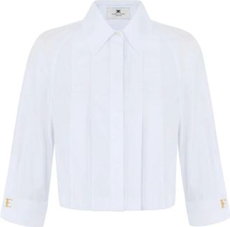 Elisabetta Franchi Overhemden, Dames, Wit, M, Katoen, Katoenen blouse met plooien