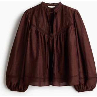 H&M Lace-inset Viscose-blend Blouse in Dark Brown at Nordstrom, Size X-Small
