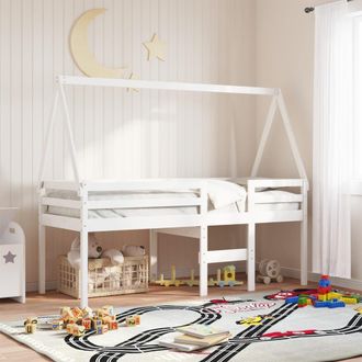 vidaXL Cama Alta Con Techo Madera Maciza De Pino Blanca 90x190 Cm Vidaxl