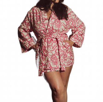 Kilo Brava Flannel Collection Short Robe In Dancing Bows