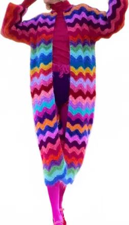 Rose Carmine Wave Mohair Coat In Wave Multi