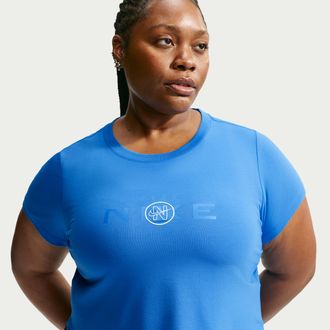Nike Womens Nike Sportswear Chill Knit Slim Cropped T-Shirt (Plus Size) in Blue | IM3098-435