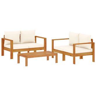 vidaXL Vidaxl Set De Sof&aacute;s De Jard&iacute;n Con Cojines 3 Pzas Madera Maciza Acacia