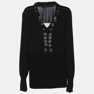 Marina Rinaldi Black Stretch Knit Embellished Long Sleeve Blouse