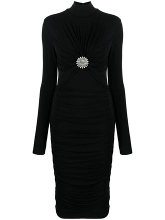Roberto Cavalli appliqu&eacute;-detail ruched midi dress - Black
