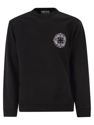 Stone Island Oversized Crew Neck Sweatshirt With Outline Compass Print