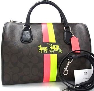 Coach Black Brown Red Color Yellow Leather Pvc Handbag Shoulder Bag Tote Bag (Pre-Owned)
