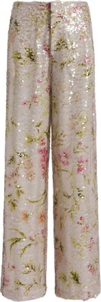 Alberta Ferretti Broek met pailletten en bloemen - Beige