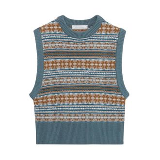 Brooks Brothers Fair Isle Lamswol Gebreide Vest - Dames - Ronde hals truien - Veelkleurig - S - Wol - Truien & Vesten