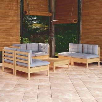 vidaXL Juego De Muebles De Jard&iacute;n 7 Pzas Y Cojines Madera Maciza Pino Vidaxl