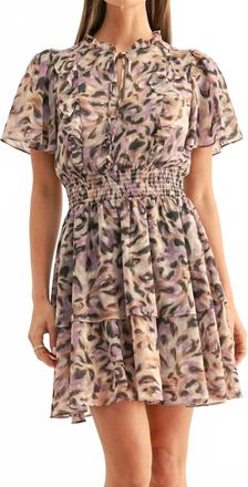 Adelyn Rae Lorena Flutter Sleeve Dress In Lavender/black