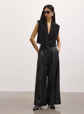 Icone Womens Supple faux leather pleated waist wide-leg pant