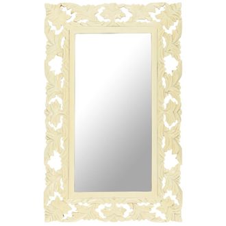 vidaXL Espejo Tallado A Mano Madera Maciza De Mango Blanco 80x50 Cm Vidaxl