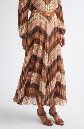 Zimmermann Sunray Chevron Print Pleated Skirt in Chevron Chocolate at Nordstrom, Size 0