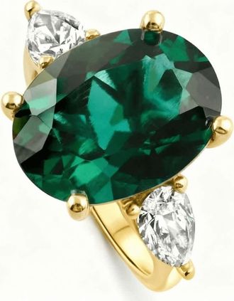 Pompeii3 16x12mm Emerald & 1Ct Pear Shape Diamond Ring 14k Gold Lab Grown