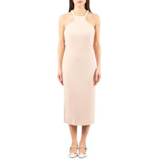 Elisabetta Franchi Lichte Cr&ecirc;pe Jurk met Juweel Detail - Dames - Casual kleedjes - Beige - M - Polyester - Kleedjes