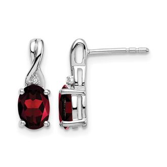 Diamond2Deal 14k White Gold Oval Garnet and Diamond Earrings
