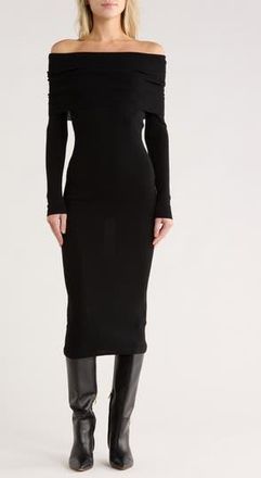 Wayf Off the Shoulder Long Sleeve Sweater Dress in Black at Nordstrom Rack, Size X-Small