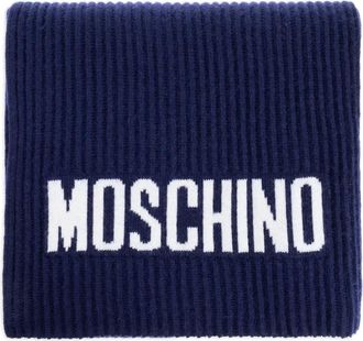 Moschino Sciarpa a coste con logo - Blu