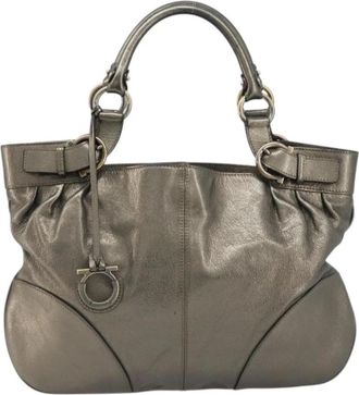 Ferragamo Pre-owned Handbags, female, Yellow, Size: ONE SIZE Pre-owned Vintage Gancini Leather Hobo Bag