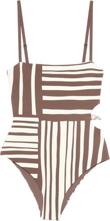 Sir. Linocut badpak met kralen - Bruin