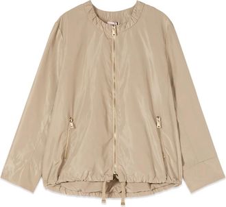 Oltre Nylon jack met gedrapeerde kraag - Dames - Zomerjassen - Beige - XS - Nylon - Jassen