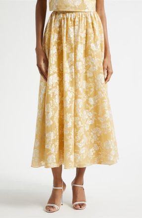 Cinq &agrave; Sept Ruth Floral Jacquard Skirt in Ochre Muse/white at Nordstrom, Size 10