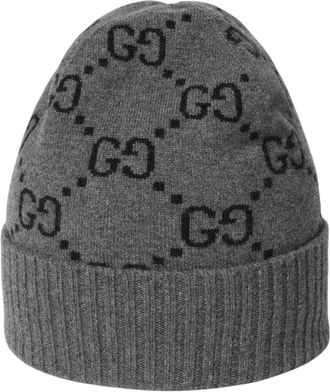 Gucci Grey GG Logo Beanie Cap