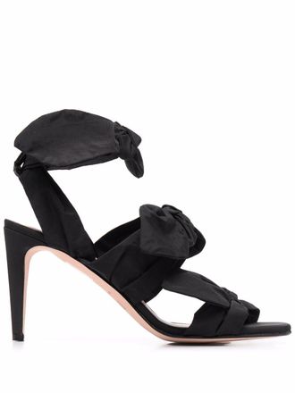 Red(v) bow-straps heeled sandals - Black