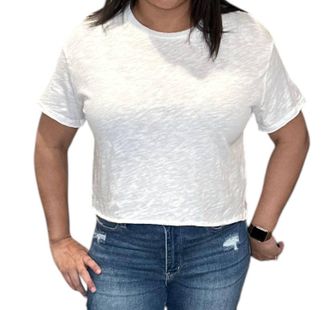 bobi Raw Edge Cropped Tee Shirt In Cream
