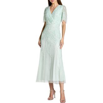 Mac Duggal Womens Beaded Wrap Over Butterfly Sleeve Dress in Seafoam at Nordstrom, Size 16