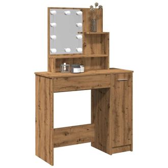 Berkfield Home Dressing Table with LED Artisan Oak 86.5x35x136 cm in Brown