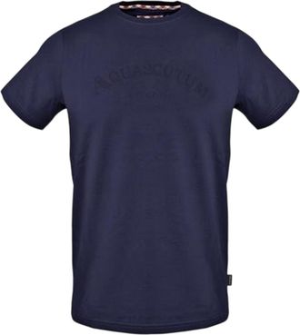 Aquascutum Heren Geribbelde Logo Crew Neck Regular T-Shirt (Marineblauw)